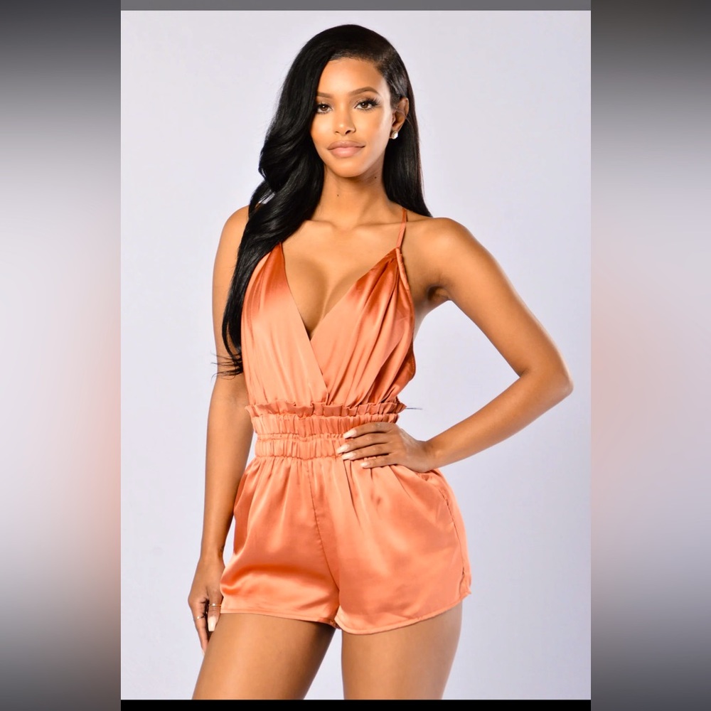 Satin shorts adjustable spaghetti strap neckline elastic waistband romper